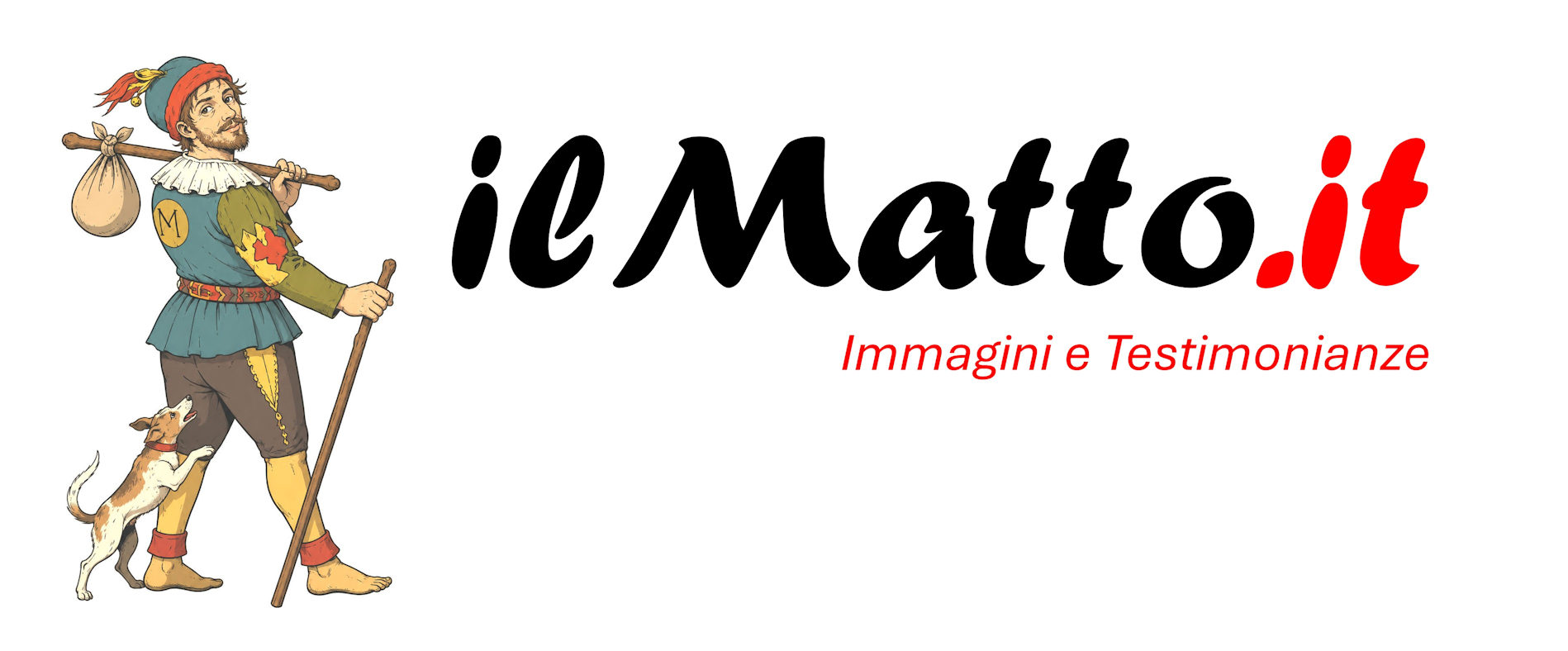 ilMatto.it — Immagini e Testimonianze. Il Matto in cammino, con il suo fagotto e un piccolo cane.